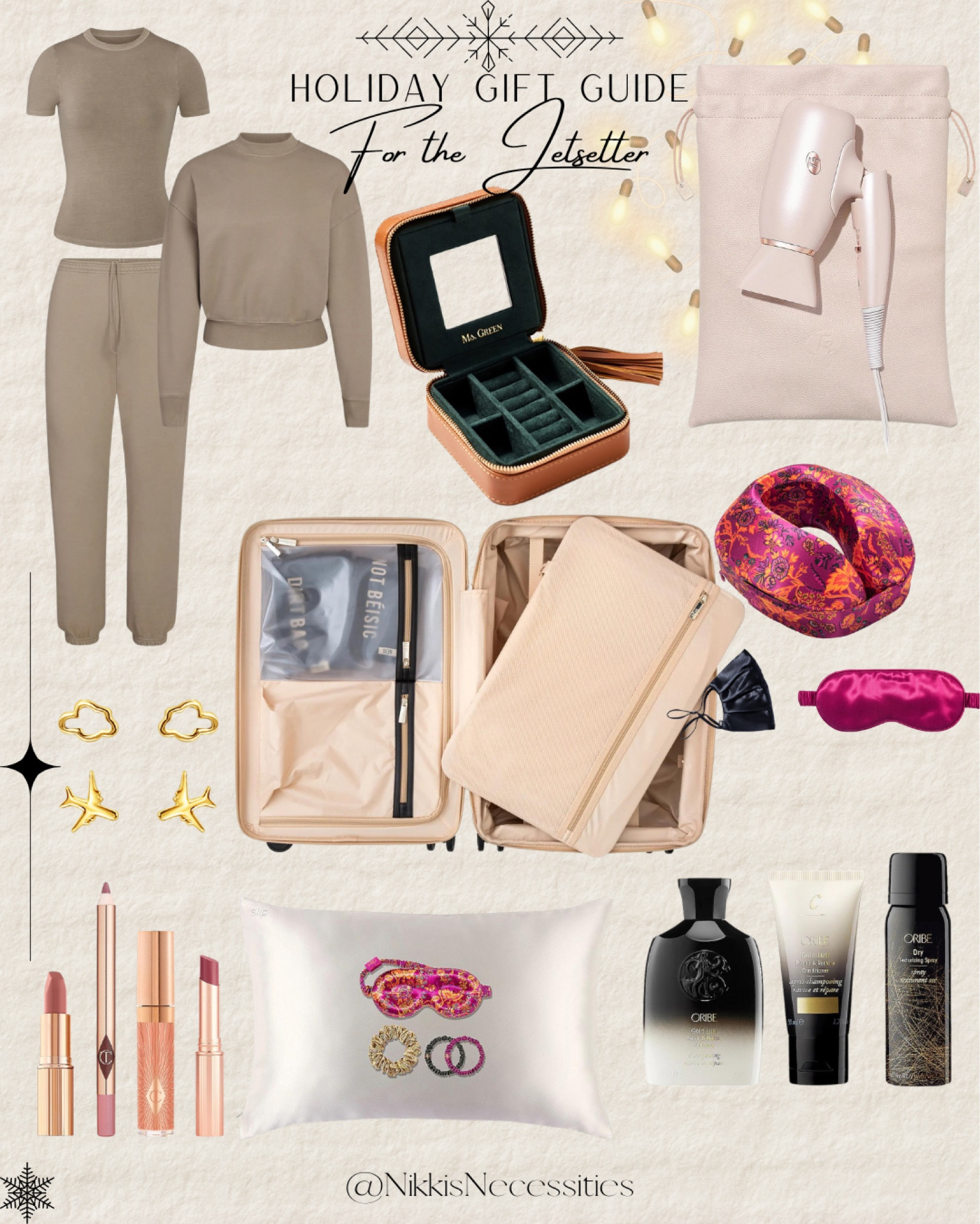 Gift guide 
Gifts for the jet setter 
Gifts for travelers 
Gifts for her 
Gifts for travel 
Vacation gifts 
Gift guide 
Saks 
Neiman 
Revolve 
Skims 
Sweatpants 
Suitcases 
Silk pillows 
Travel size 
Travel blow dryer 
Sephora 
Wolf and badger 

#LTKHoliday #LTKtravel #LTKGiftGuide