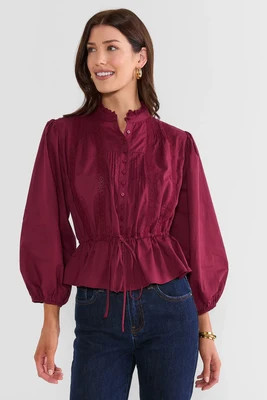 Burgundy Button Up Tie Waist Top | Avara