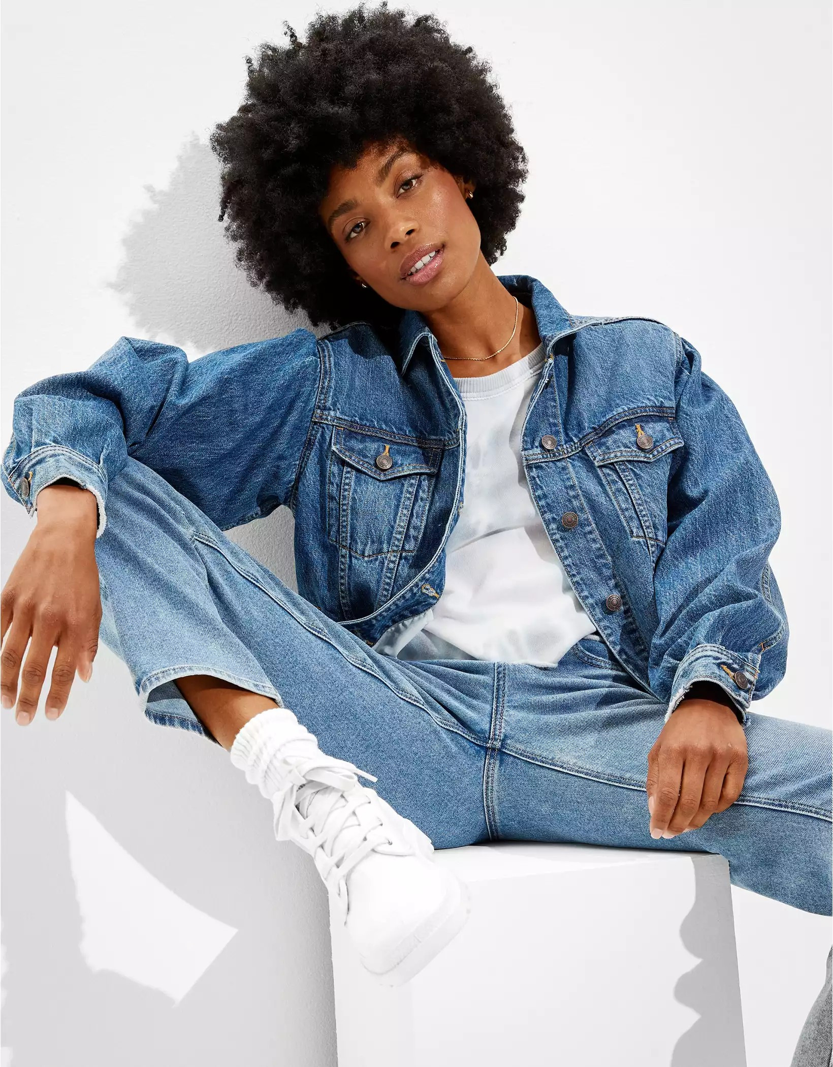 AE Balloon-Sleeve Boyfriend Denim Jacket | American Eagle Outfitters (US & CA)