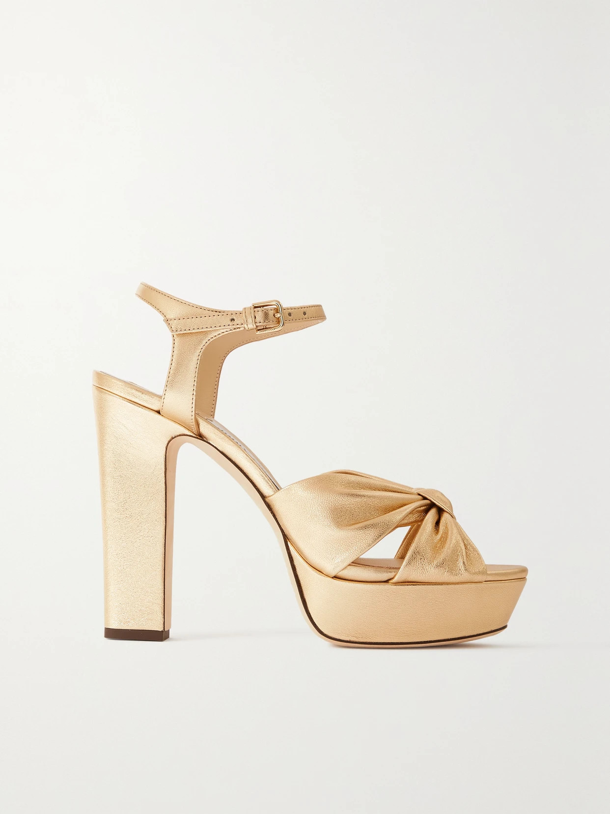 Jimmy Choo - Heloise 120 Knotted Metallic Leather Platform Sandals - Gold | NET-A-PORTER (US)