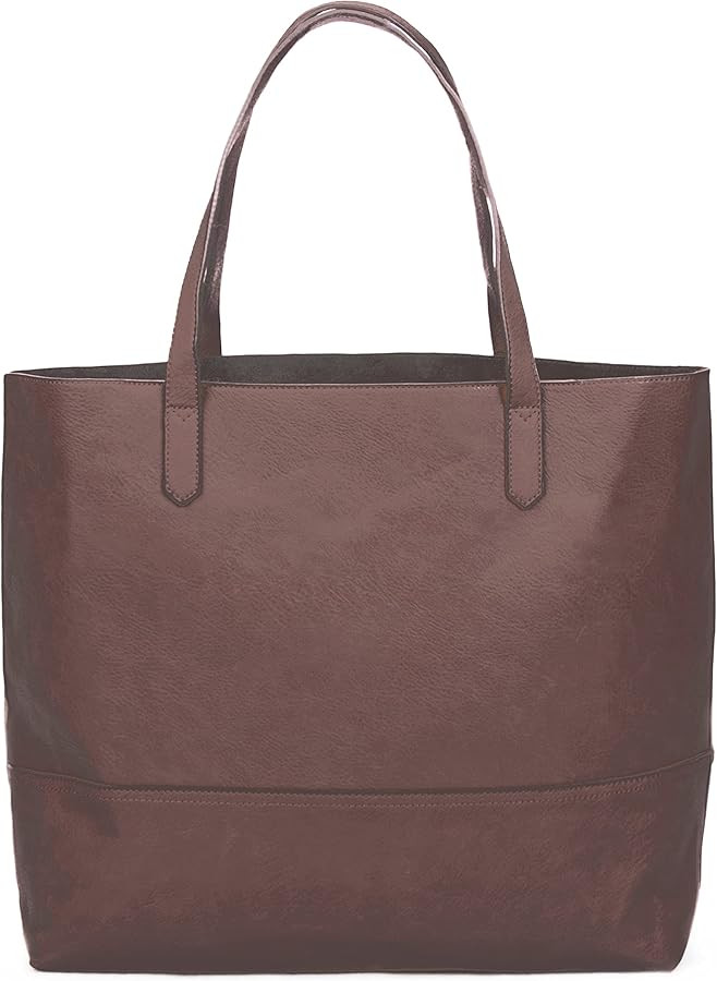 Large Vegan Leather Tote - Womens Slouchy Shoulder Bag with Open Top | Amazon (US)