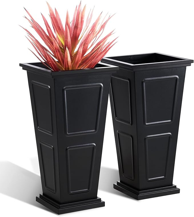 26" Tall Metallic Planter Set of 2, Black Taper Planters with Removable Partition Drainage Holes,... | Amazon (US)