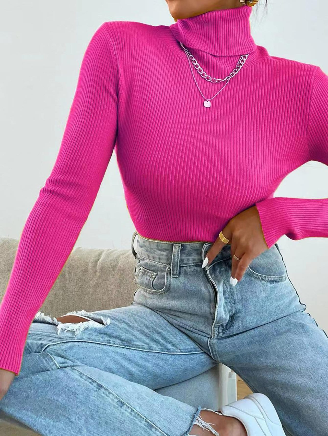 SHEIN Mulvari Casual Eenkleurig Trui Geplisseerde | SHEIN