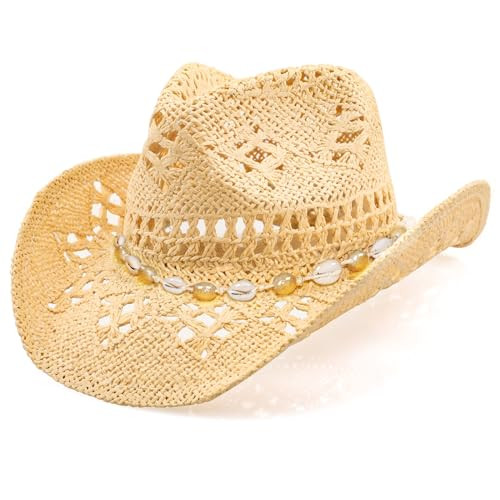 WQWOVRVO Cowboy Hat,Cowgirl Hat,Cowboy Hats for Women/Mens/Straw Wide with Shapeable Brim Cowboy ... | Amazon (US)