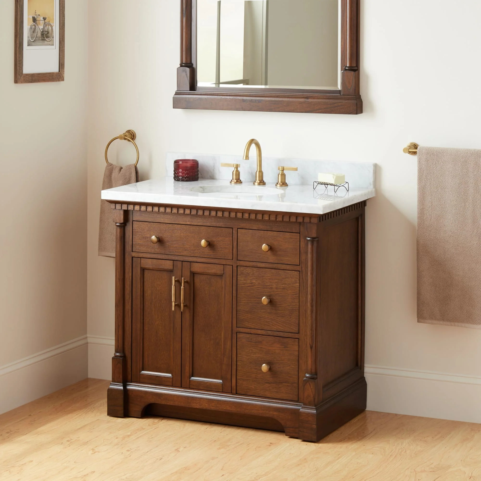 Claudia 36" Mahogany Single Basin Vanity Set with Cabinet, Vanity Top, and Oval Undermount Sink | Wayfair North America