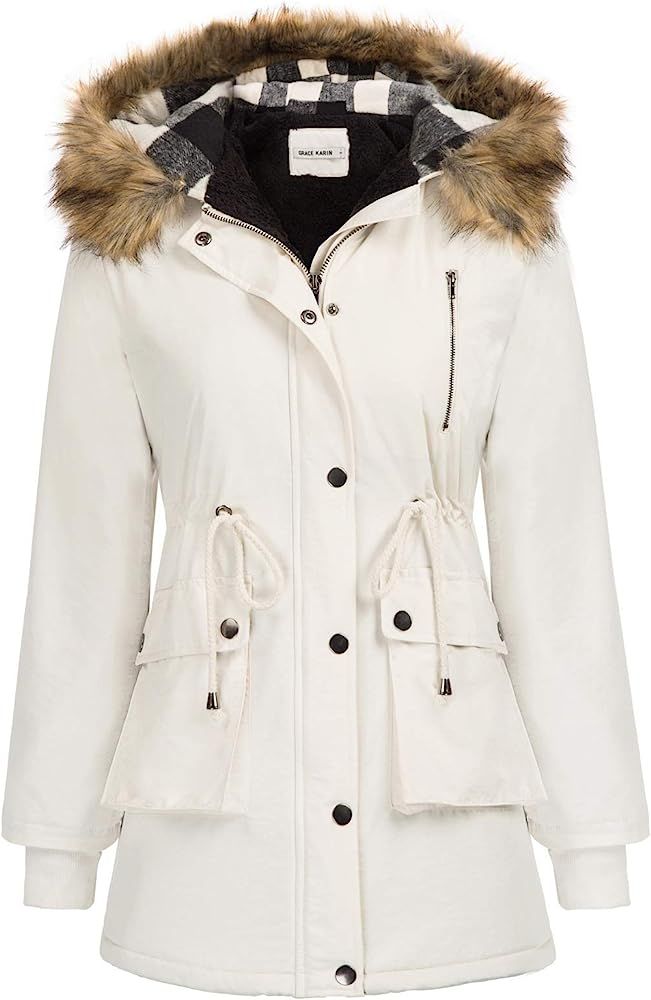 GRACE KARIN Womens Hooded Fleece Line Coats Parkas Faux Fur Jackets with Pockets | Amazon (US)