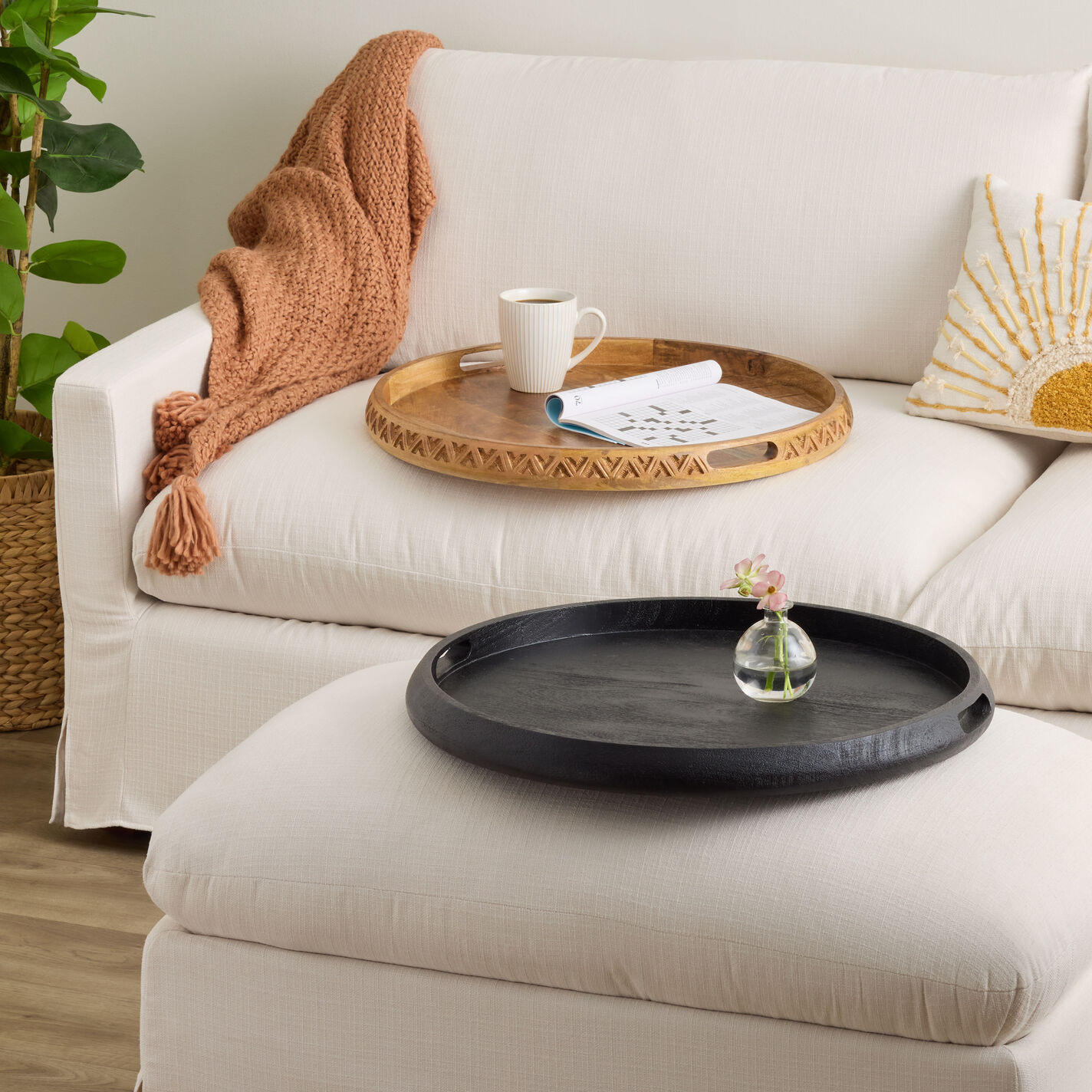 Colette Round Wood Ottoman Tray | World Market