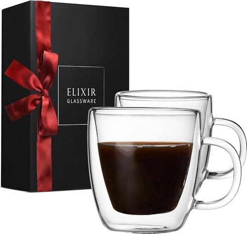 ELIXIR GLASSWARE Double Wall Espresso Shot Glass - 5.4 oz - Set of 2 Glass Coffee Mugs - Double Walled Glass Coffee Mugs, Insulated Clear Glass Espresso Mugs, Double Wall Insulated Glasses | Amazon (US)