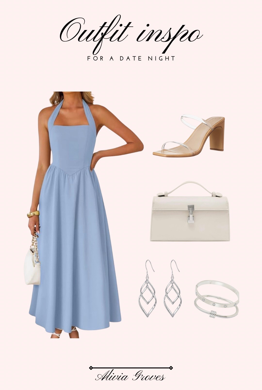 I love a cute date night look! This would be so perfect for a summer night out! 💫🩵 

#amazon #amazonfashion #ootd #eveningattire #datenight #inspoboard 

#LTKStyleTip #LTKItBag #LTKFindsUnder100