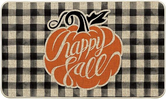 Artoid Mode Happy Fall Pumpkin Buffalo Plaid Decorative Doormat, Seasonal Autumn Harvest Vintage ... | Amazon (US)