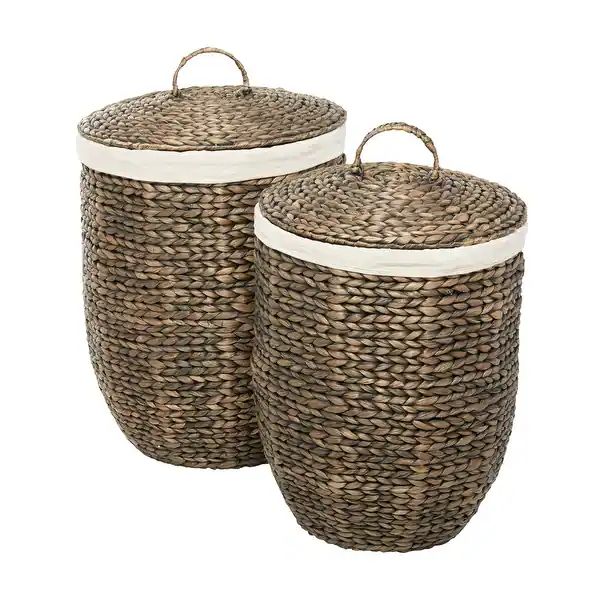 CosmoLiving by Cosmopolitan Dark Brown Seagrass Handmade Storage Basket with Liner and Matching T... | Bed Bath & Beyond