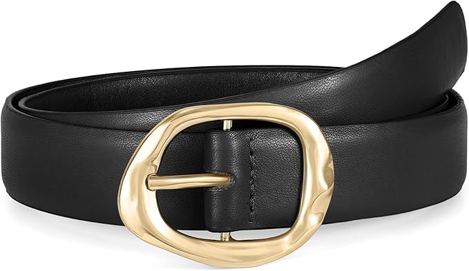 WHIPPY Leather Belt for Women Casual Waist Belt with Shiny Gold Buckle Fashion Ladies Belt for Je... | Amazon (US)