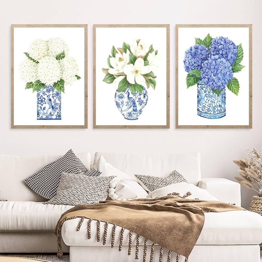 LUHDFYS Blue White Willow Style Ginger Jar Watercolor Chinoiserie Decor Canvas Painting Orchid Or... | Amazon (US)