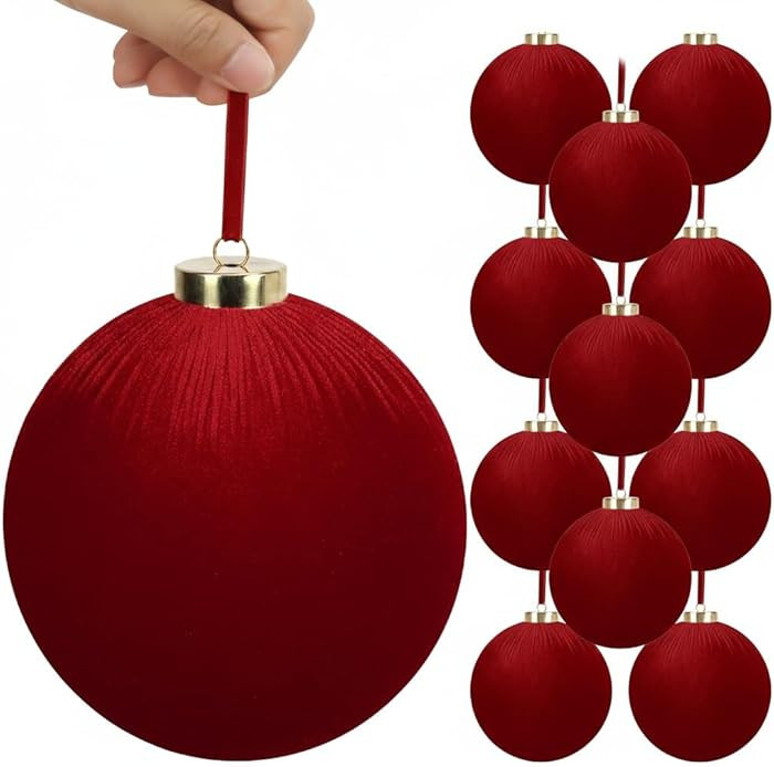 12 Pack Velvet Christmas Ball Ornaments Large Flocked Christmas Tree Hanging Ornaments Shatterpro... | Amazon (US)