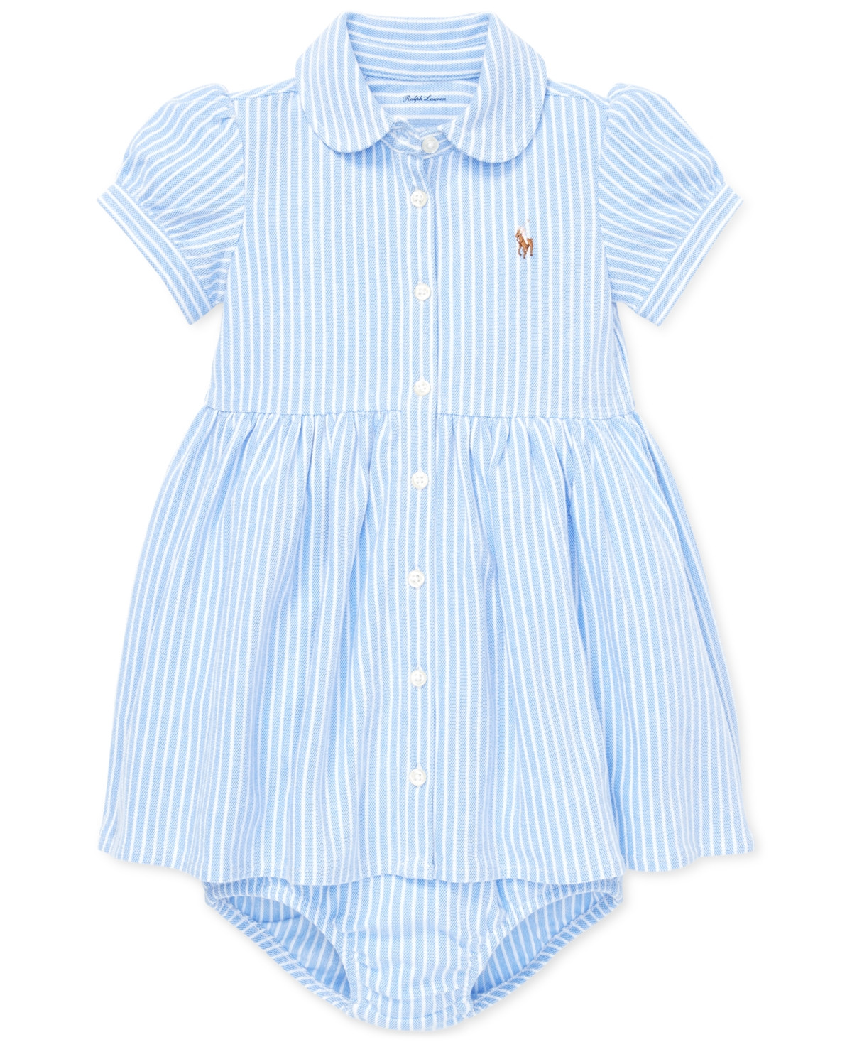 Polo Ralph Lauren Baby Girls Striped Knit Oxford Dress - Blue | Macy's