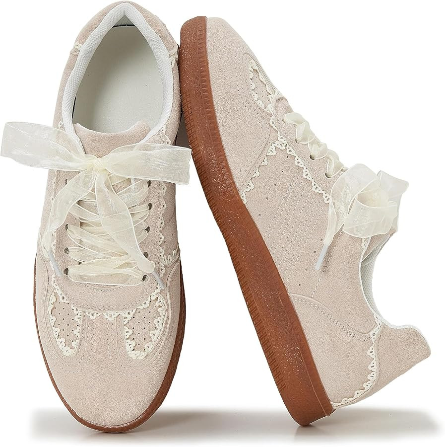 Fashion Sneakers for Women Lace Detail Dual Shoelace Casual Sneaker Elegant Ribbon Lace-Up Retro ... | Amazon (US)