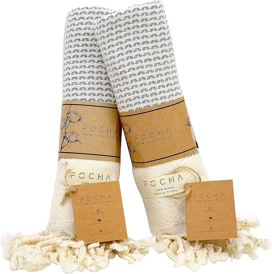 FOCHA Turkish Hand Towels Set of 2 | 100% Cotton, Quick-Dry, Soft Decorative Hand Towels for Bath... | Amazon (US)
