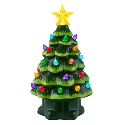 7in Ceramic Lit Tree Decorative Figurine Green - Mr. Christmas | Target