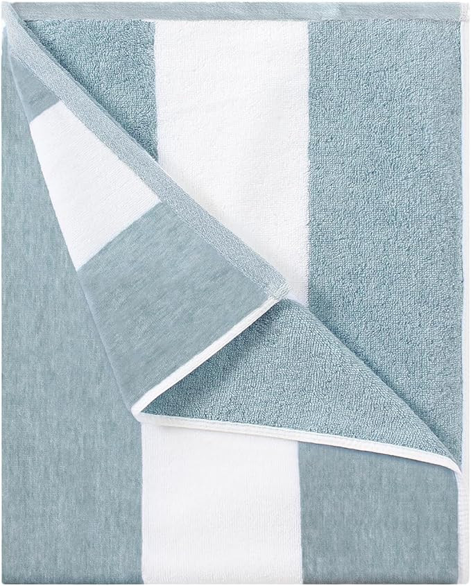 HENBAY Cotton Oversized Beach Towel - Large 70 x 35 Inch Pool Towel, Smoke Blue Striped Quick Dry... | Amazon (US)