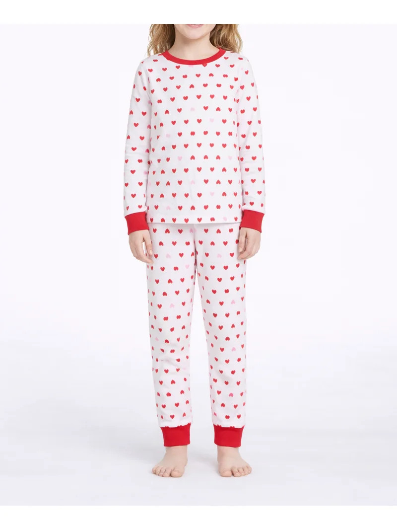 Joyspun Girls Mommy-Daughter Family Matching Cotton Tight Fit Pajama Set, 2-Piece, Sizes 6-12 | Walmart (US)