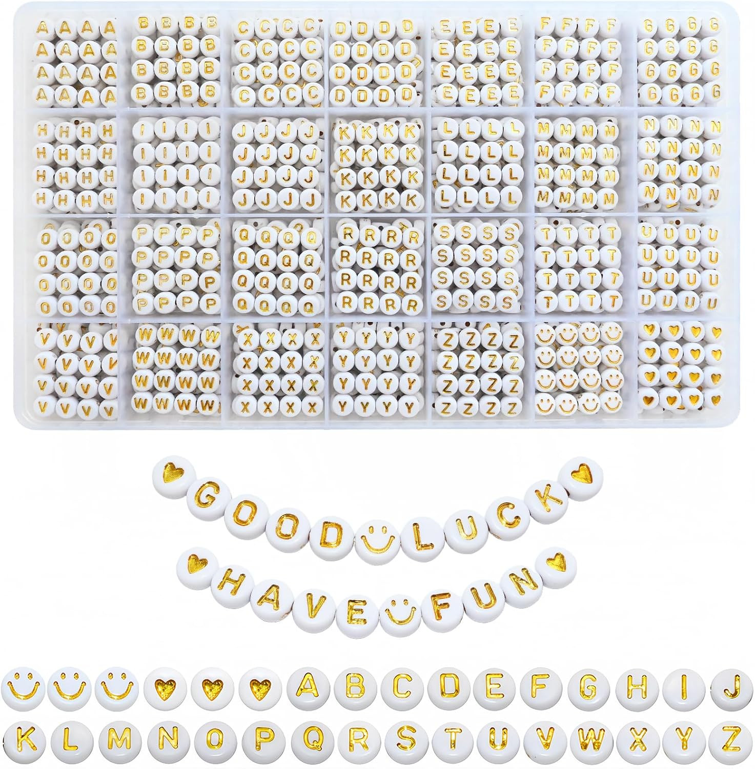 Looconi 1400pcs Letter Beads Gold Alphabet A-Z and Smiley Heart Beads White Acrylic for Jewelry Making Bracelet | Amazon (US)