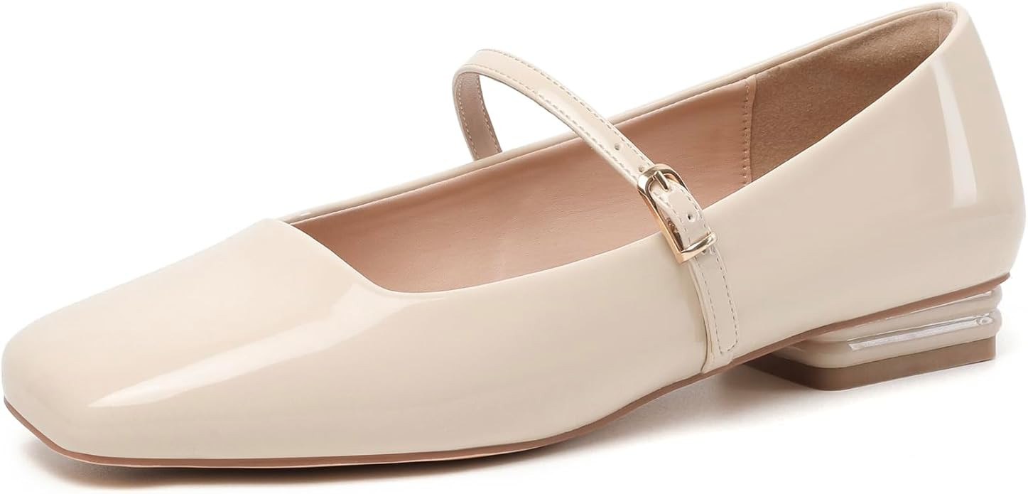 Womens Ballet Flats Closed Square Toe Mary Jane Flats Adjustable Ankle Buckle Dressy Comfortable ... | Amazon (US)