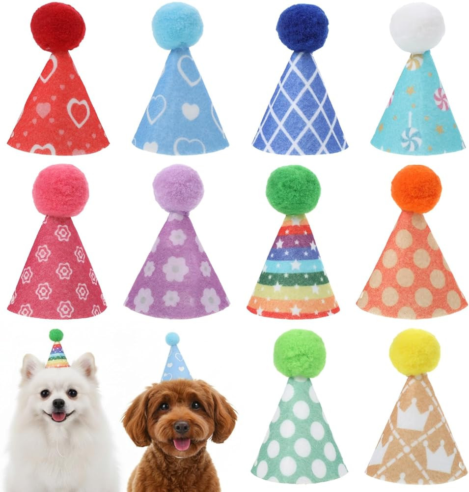 10pcs Colorful Mini Party Hats, Cute Dog Party Hats with Pom Poms for Kittens Rabbits Dogs and St... | Amazon (US)