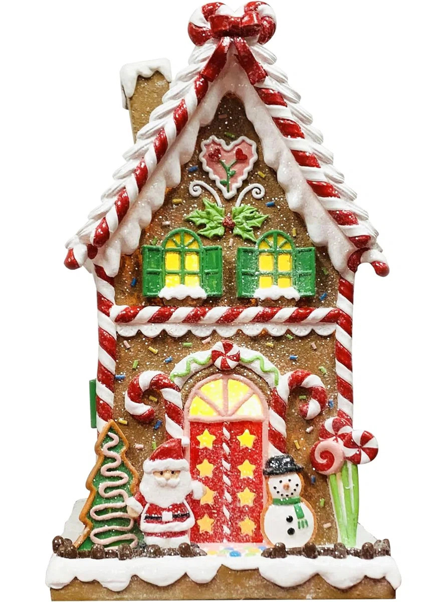 16.54”H Gingerbread Village House - LED Lights, 8 Carols Music, Battery - Hand-Painted Resin | Wayfair North America