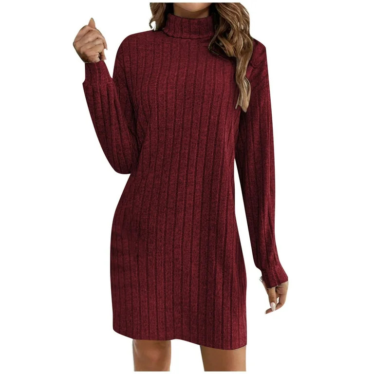 HAiming Women's Knit Sweater Dresses Turtleneck Long Sleeve Slim Knee Length Dress 2025 Fall Wint... | Walmart (US)