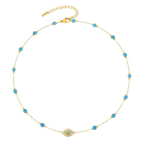 Gold Evil Eye Turquoise Necklace - 14K Gold Plated Turquoise Beaded Necklaces,Non Tarnish Golden Lucky Protection Western Jewelry,Trendy Boho Evil Eye Choker Gifts for Women Girlfriend Sister Wife | Amazon (US)