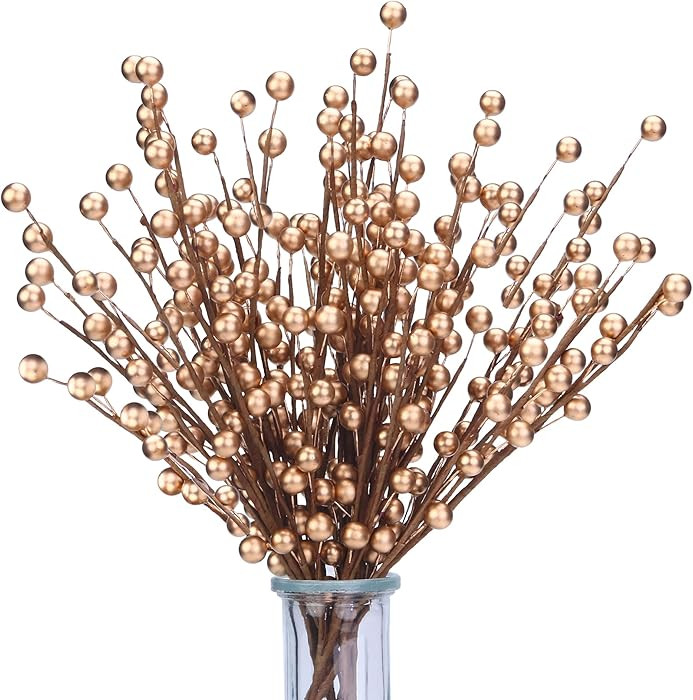 12 Pack Gold Christmas Ornaments Artificial Berry Stems 14" Fake Holly Berry Picks for Christmas ... | Amazon (US)