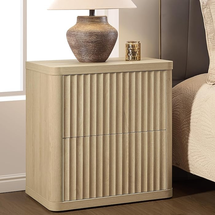 SICOTAS Night Stand Nightstand with 2 Drawers Storage Bedside Table Large Fluted Bed Side End Tab... | Amazon (US)