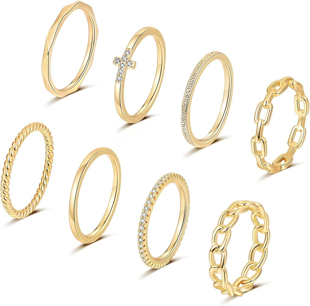 TOBENY 8PCS 14K Gold Plated Stacking Rings for Women Gold Silver Knuckle Stackable Rings Size 4 t... | Amazon (US)