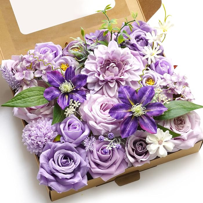 Purple Artificial Flowers Combo Box Wedding Decor,Fake Flowers,Flowers for Decoration,Silk Flower... | Amazon (US)