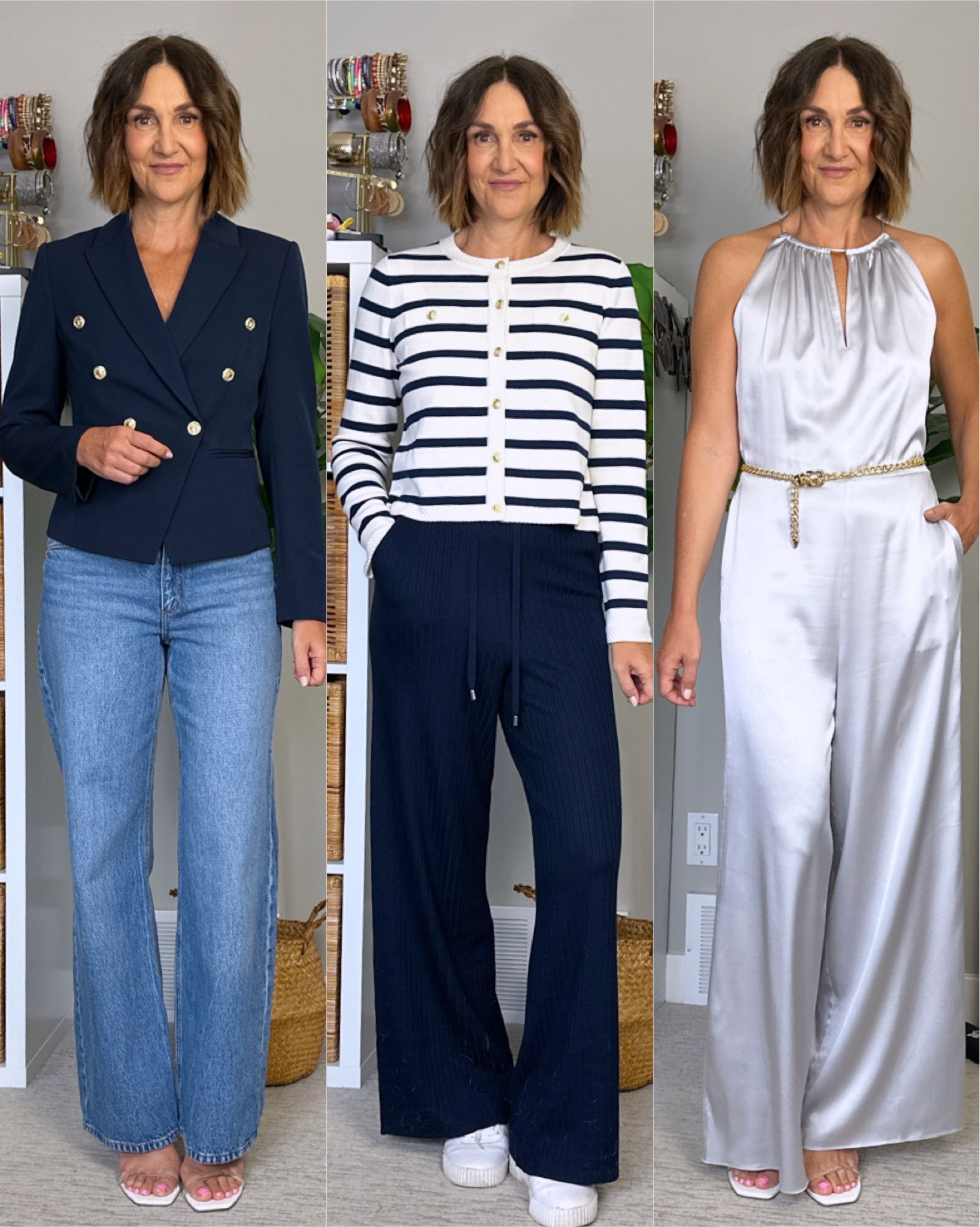 New Lilysilk arrivals!! Use code CBS20 for 20% off! Everything is made from natural fibers and is great quality! For reference I’m 5’ 7 size 4ish:
* Tailored blazer: such a trendy style and great as a top too! I’m wearing my usual size 4. Also comes in black
* Striped cardigan is another trendy style and it’s super soft. Wearing my usual size S.
* Knit pants: so soft and comfy! I sized up to a 6, maybe didn’t have to cause they are very stretchy.
* silk jumpsuit: such a stunning item! Sized up to a 6 cause I have a long torso.

Also linked my jeans, chain belt, heels and sneakers (all fit true to size) 


#LTKstyletip #LTKparties #LTKover40