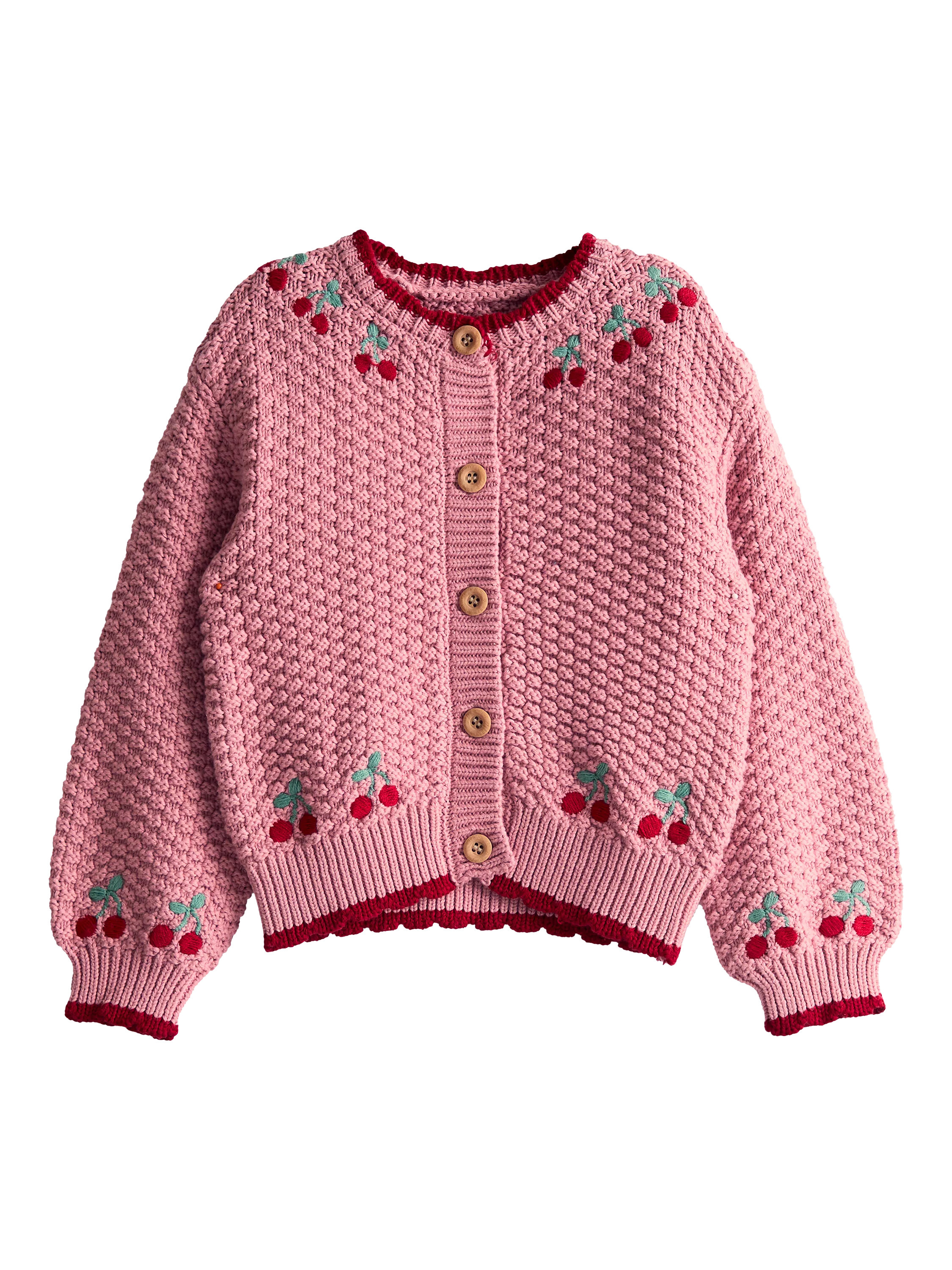 JoJo Maman Bébé Baby Cotton Cherry Embroidery Cardigan, Pink | John Lewis (UK)