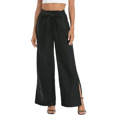 HDE Women s Wide Leg Linen Palazzo Pants with Pockets Black - M | Walmart (US)