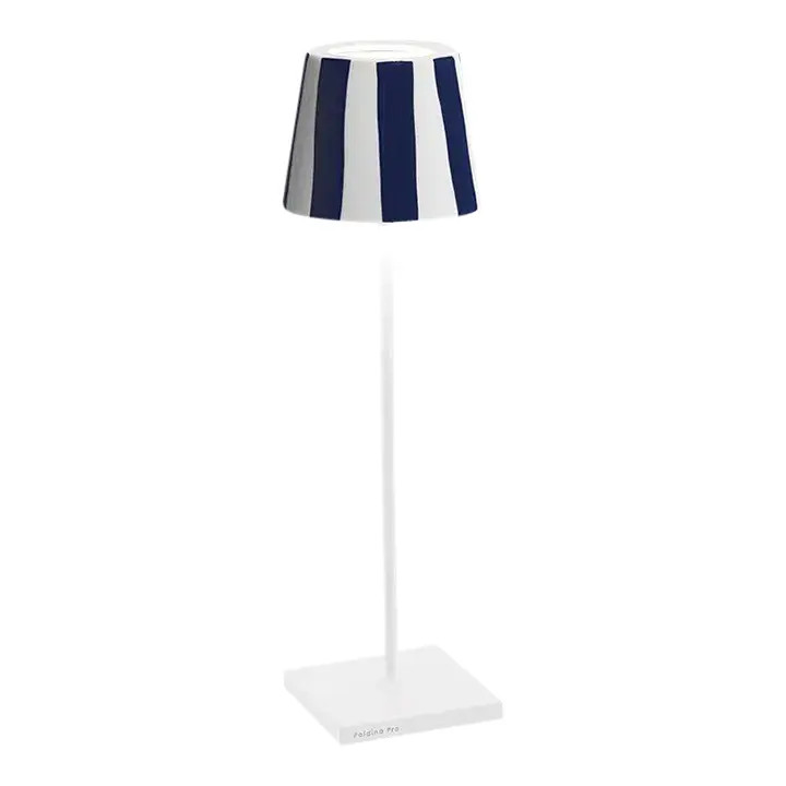 Zafferano Poldina Lido Table Lamp with Blue Striped Shade | Chairish