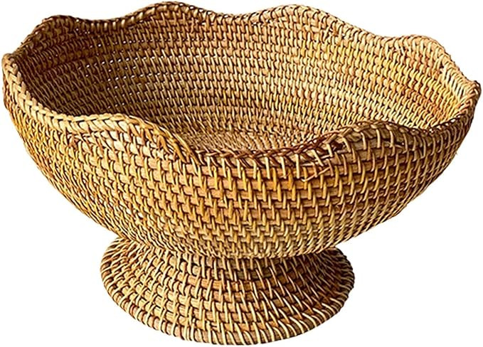 Footed Fruit Basket Home Living Room Basket Decorative Kitchen Rattan Fruit Bowl Bread Basket for... | Amazon (US)