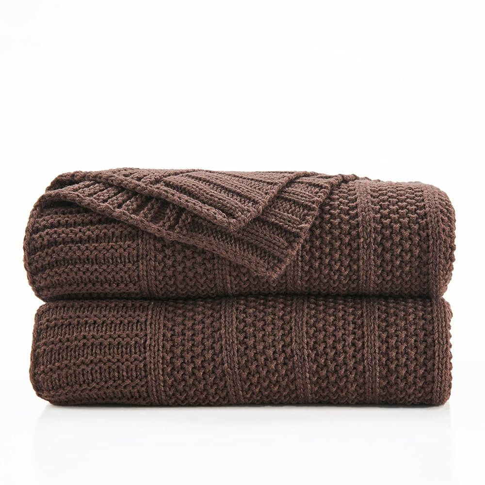 Douceur Brown Throw Blanket for Couch, Soft Cozy Lightweight Stripe Pattern Knitted Throw Blanket... | Amazon (US)