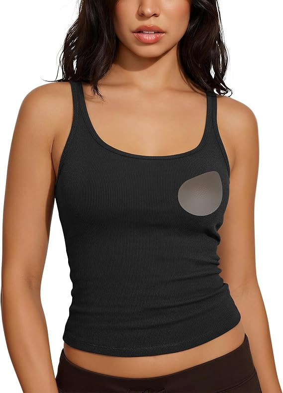 SUUKSESS Women Padded Cotton Ribbed Tank Tops Casual Summer Going Out Sleeveless Scoop Neck Basic... | Amazon (US)