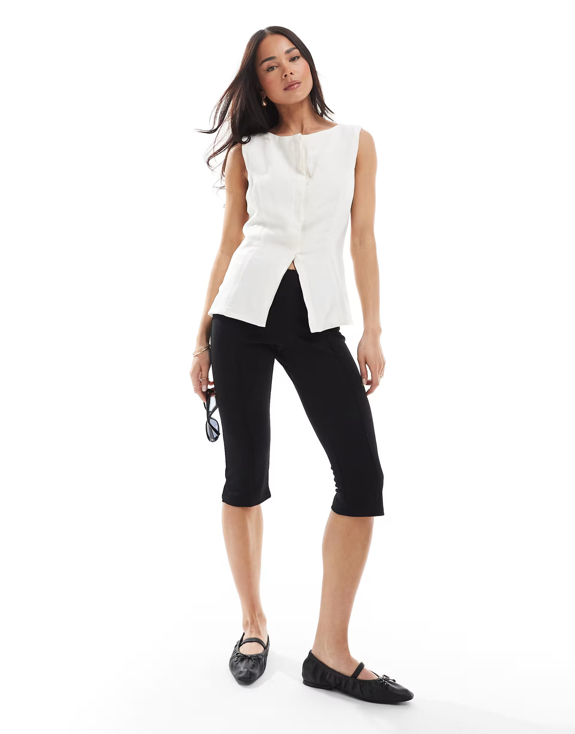 ASOS DESIGN linen blend slash neck vest in ecru | ASOS (Global)