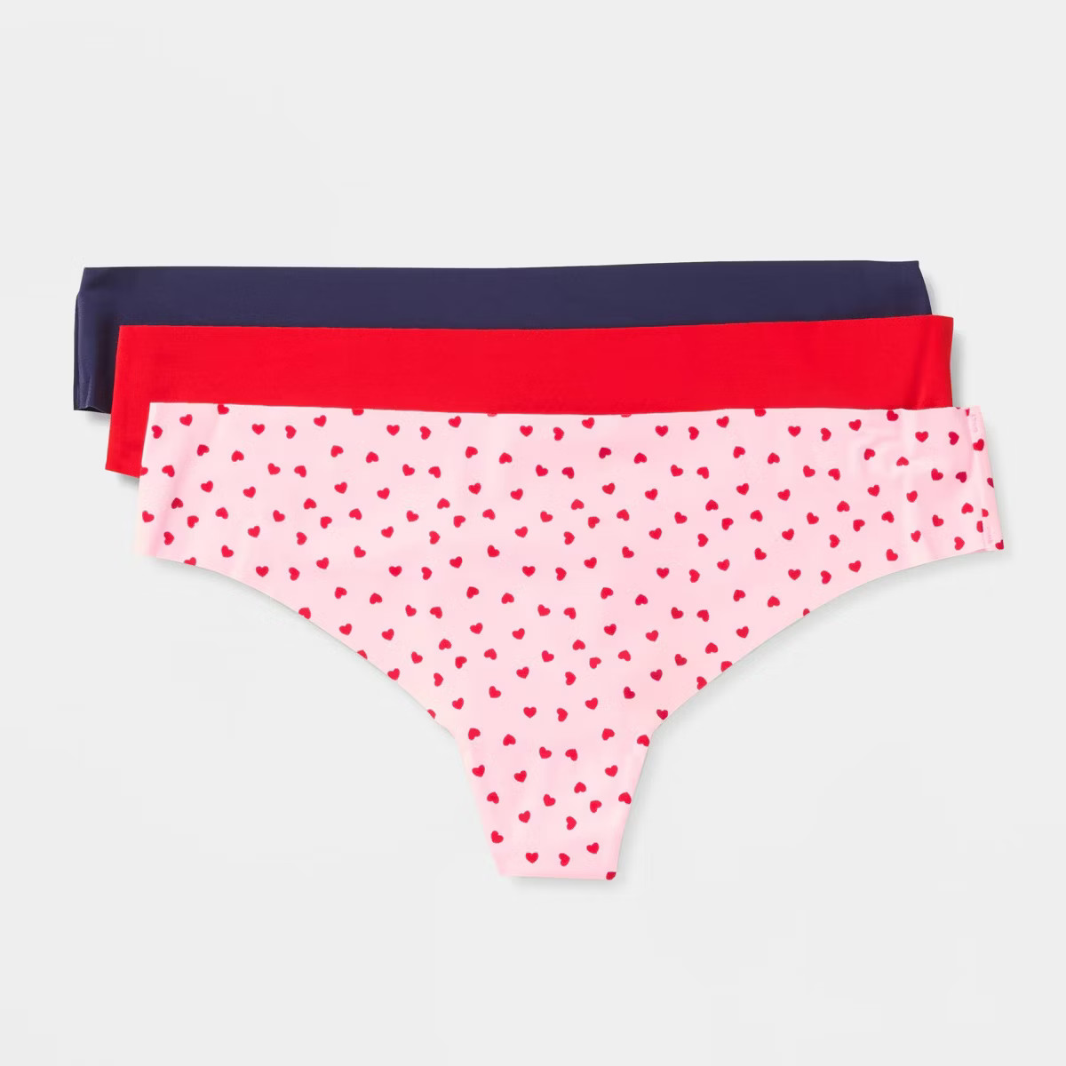 Women's Invisible Edge Thong 3pk - Wild Fable™ Navy/Pink Hearts/Red | Target