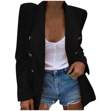 Blazers for Women Fashion Casual Small Suit Tops Button Long Sleeve Tops Thin Coat Tops Business Cas | Walmart (US)