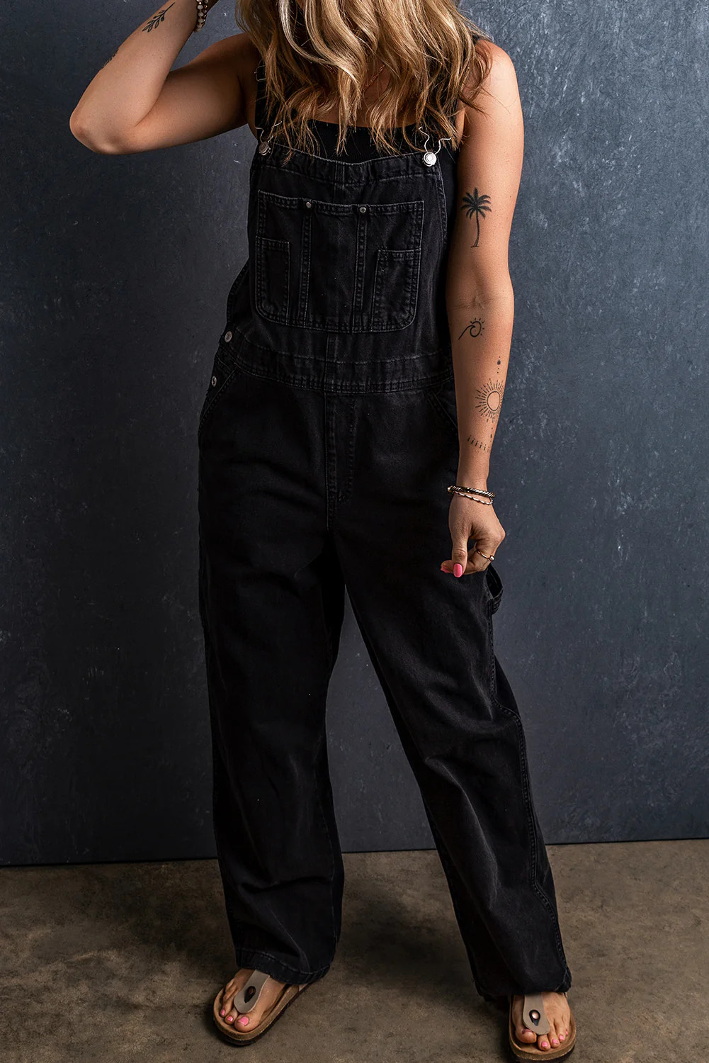Casual Chic Boutique Pocketed Straight Denim Overalls | Shop name | Black / S | Casual Chic Boutique