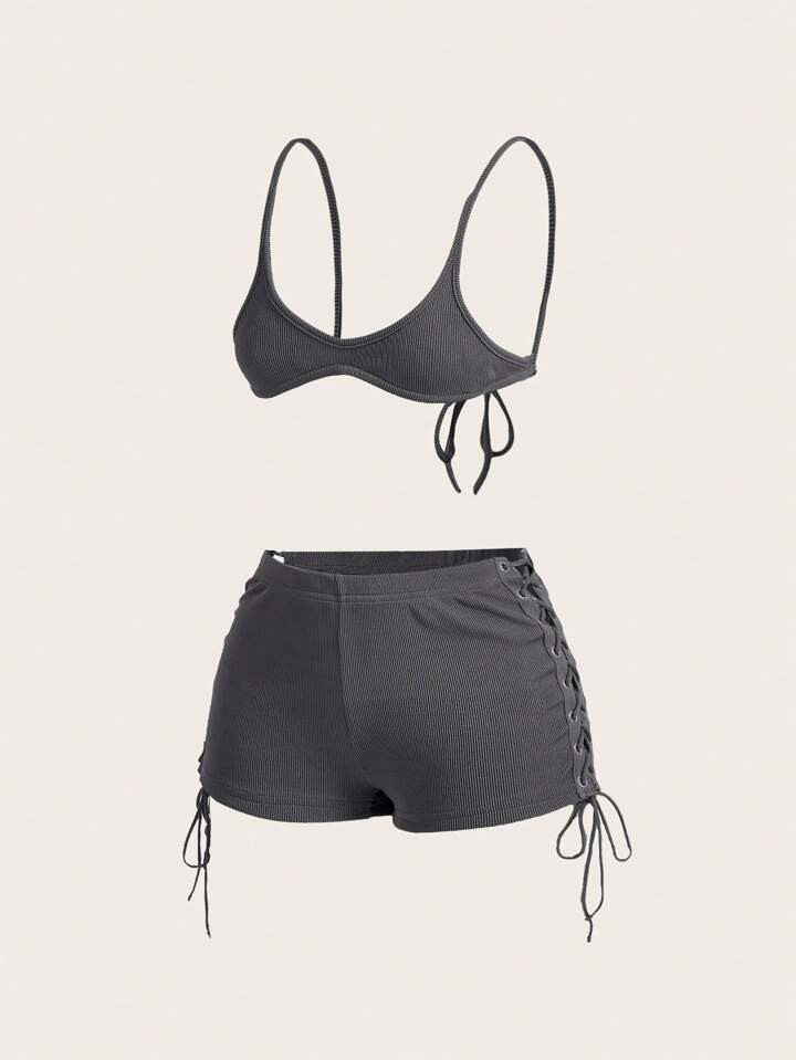 SHEIN ICON Spaghetti Strap Backless Bandage Tank Top With Side Tie Low Waist Shorts  Y2K Summer O... | SHEIN