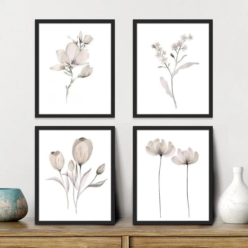 IDEA4WALL Framed Pastel Winter Tulip Daisy Flower Wall Art, Set Of 4 Nature Wilderness Wall Decor... | Wayfair North America