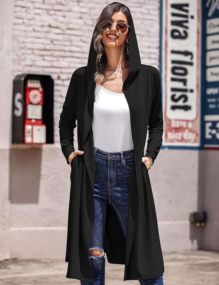 Zeagoo Open Front Hoodie Cardigan Casual Long Sleeve Lightweight Flowy Long Duster with Pockets | Amazon (US)
