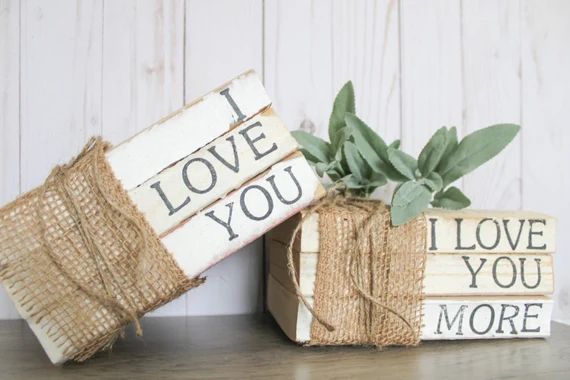 I Love You More Book Stack Decor Books With Words Stamped | Etsy | Etsy (US)