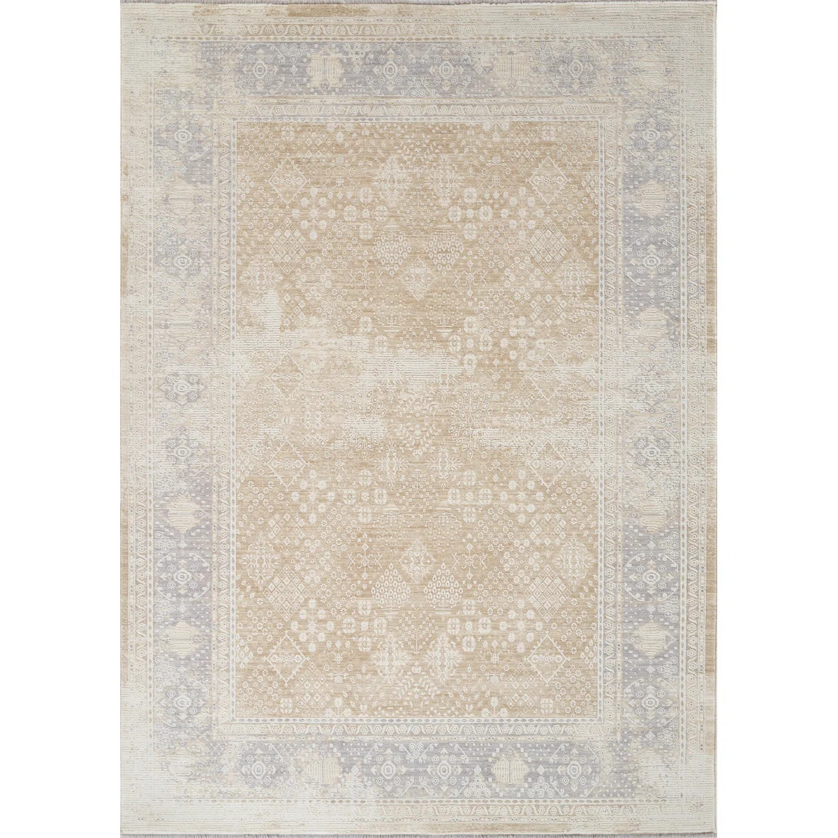Mona Power Loom Polyester Geometric Area Rug in Beige/Light Blue | Perigold